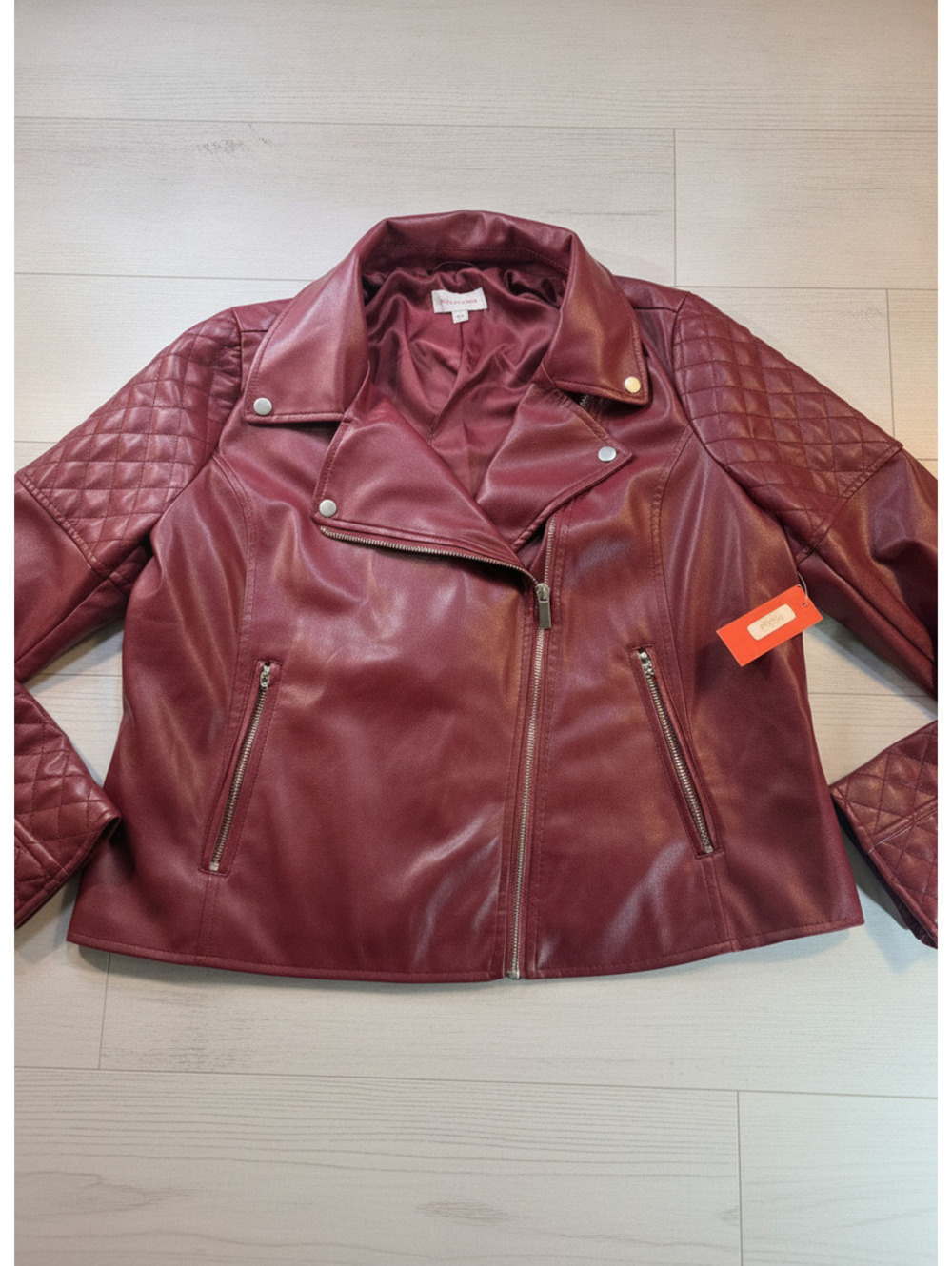 Molly & Isadora Burgundy Faux Leather Quilted Jacket Size 0X